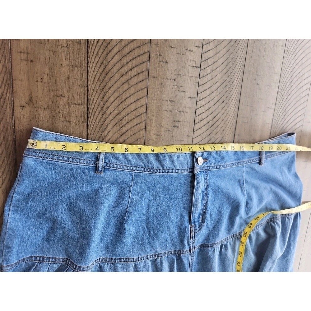 Cato Tiered Jean Skirt 24W Chambray Prairie Country Boho Cotton Stretch Midi - Picture 6 of 11